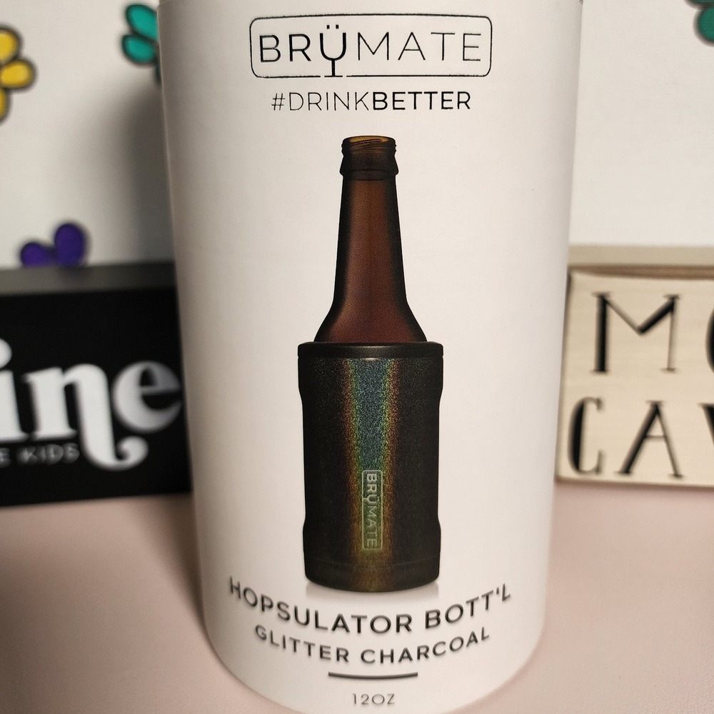 BruMate Hopsulator Bottl 12oz Insulated Bottle Cooler Glitter Charcoal NWT